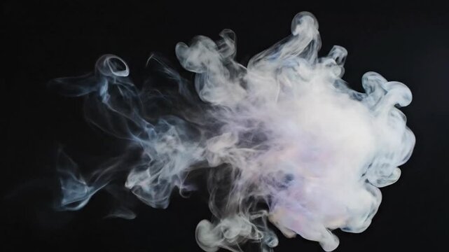 White Smoke Cloud on Black Background.