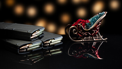 Christmas tree lights behind high capacity AR-15 magazines