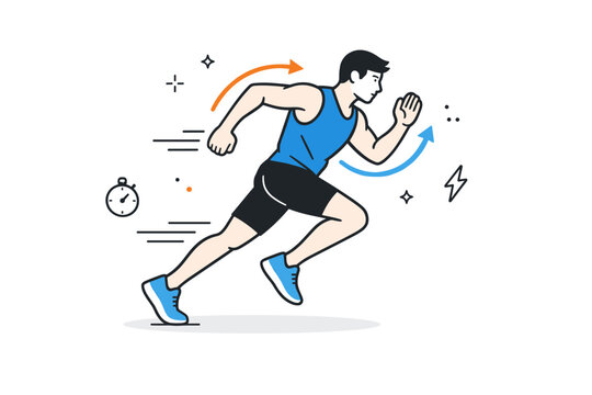 Acceleration mechanics practice ? arm drive technique. A focused scene highlighting coordinated arm movement during acceleration, elbows bent