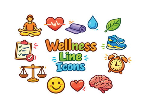 Wellness Line Icons. Hand-drawn doodle illustration of Wellness Line Icons. meditation pose,