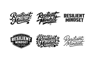 Obraz premium Creative Lettering Grid. Resilient mindset. Set lettering. harmonious lettering variations of the same emblematic concept, each with different artistic