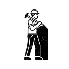 Obraz premium Construction Worker with Hammer and Building Material