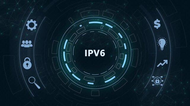 Business, Technology, Internet and network concept. IPV6 abbreviation. Modern technology concept.Circular hud interface,abstract blue technology network background.