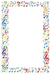 Vibrant musical notes and treble clefs forming a colorful picture frame