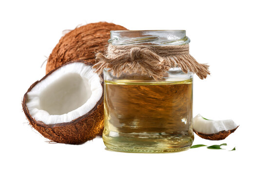 Pure Coconut Oil in Jar Macro Close Up isolated on transparent background