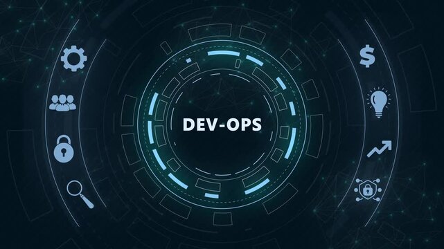 DevOps Methodology Development Operations agil programming technology concept.Futuristic circular hud technology background