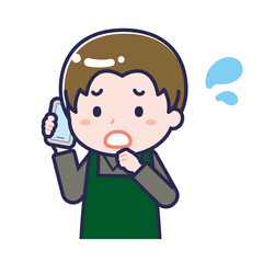 スマートフォンを使う「飲食店の店員」の男性