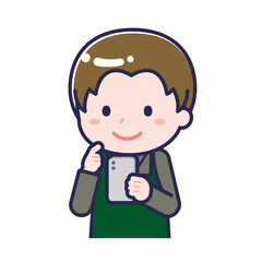 スマートフォンを使う「飲食店の店員」の男性