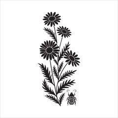 Obraz premium Black and White Daisy Bouquet Illustration with a Small Beetle