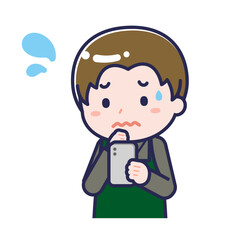 スマートフォンを使う「飲食店の店員」の男性