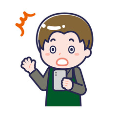 スマートフォンを使う「飲食店の店員」の男性