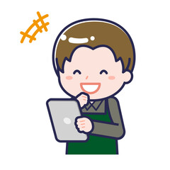 タブレットを使う「飲食店の店員」の男性