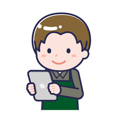 タブレットを使う「飲食店の店員」の男性