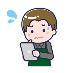 タブレットを使う「飲食店の店員」の男性