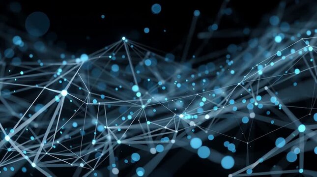 Abstract digital background with glowing blue network and copy space for tech