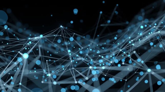Abstract digital background with glowing blue network and copy space for tech