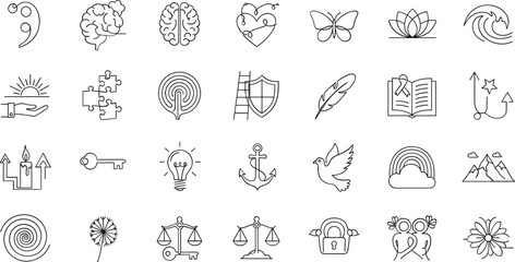 Fototapeta premium Collection of line icons for mental health and wellness concepts