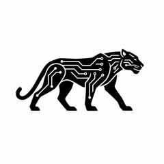 Fototapeta premium Black Panther with Circuit Board Pattern Digital Technology.