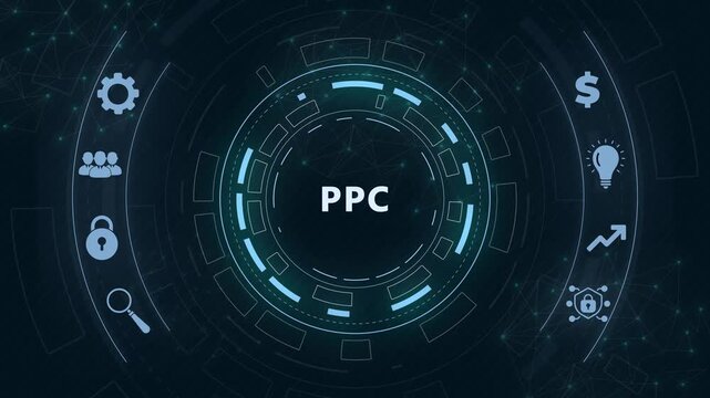 Pay per click payment technology digital marketing internet concept of virtual screen. PPC.