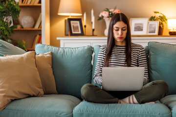 Obraz premium Woman working remotely from home using laptop computer