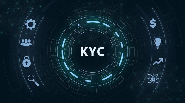 KYC acronym in center of hexagonal diagram with business icon