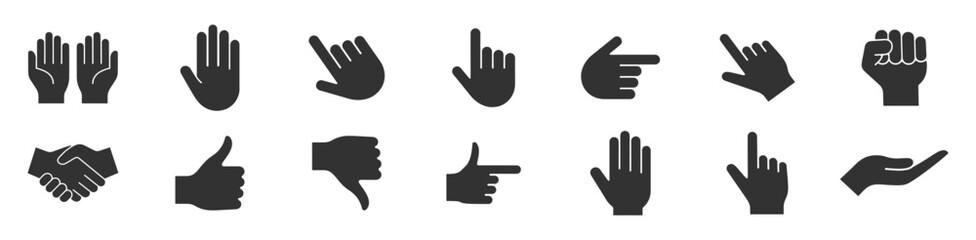 Obraz premium Linear hand gesture icon set with approval rejection navigation and touchscreen symbols isolated on transparent background