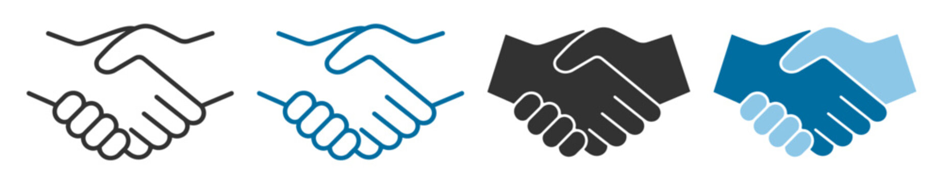 Handshake agreement partnership business icon set, cooperation deal contract collaboration trust gesture vector isolated on transparent background