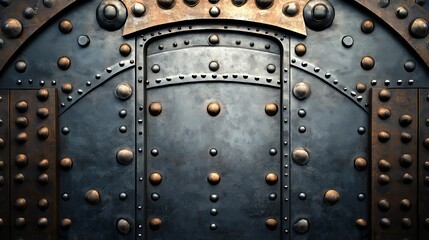 Aged Metallic Surface Featuring Textured Rivets and Vintage Industrial Styling for Unique Backdrops