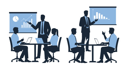 Fototapeta premium Business meeting with a presenter and team in a modern office silhouette