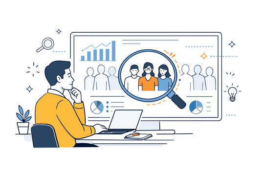 Targeting niche markets. A marketing specialist calmly analyzing a small, well-defined audience segment on a screen, highlighted among