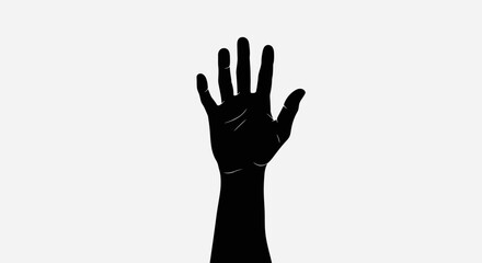 A black silhouette of a raised hand against a plain white background.