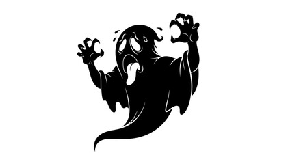 Obraz premium A spooky black ghost with wide eyes and an open mouth, reaching out with clawed hands.