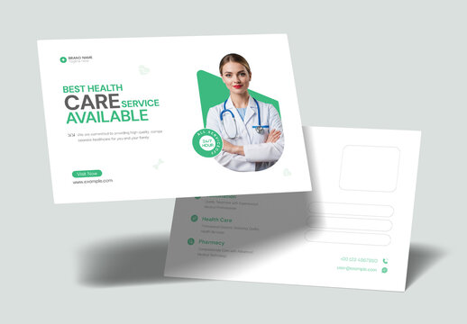 Clean Medical and Healthcare Services Postcard Template Design