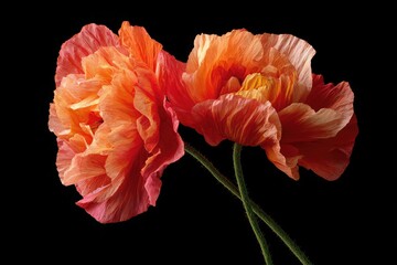 Vibrant orange poppies with delicate petals on black background