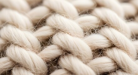 Fototapeta premium Extreme close-up of soft, chunky knit wool in cream color