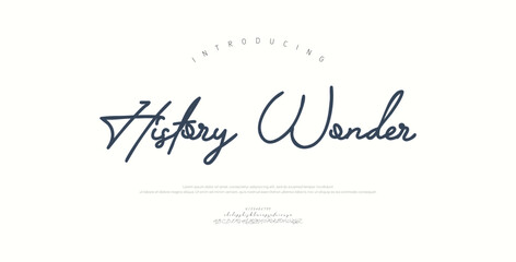 History Wonder, Classy elegant font, vintage type or luxury premium typeface, vector English royal alphabet. Classic typography in modern or old art deco style, serif letters for modern