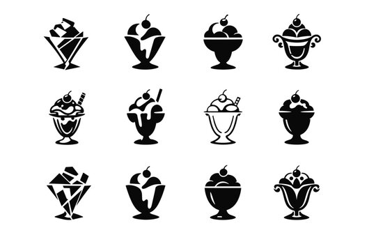Gourmet dessert. Icon set. Set Logo of Gourmet dessert: ice cream sundae glass. harmonious logo variations of the same emblematic concept, each with different