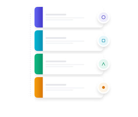 Four step infographic template with colorful rounded rectangles and text placeholders on a white background