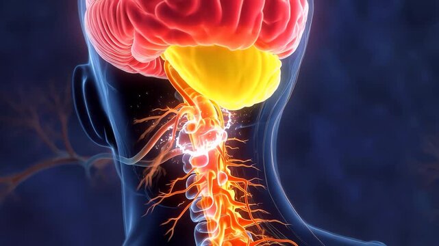 Nervous System Illustrating Human Brain Spinal Cord and Neural Signals