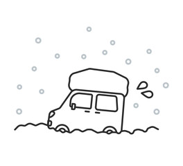 タイヤが雪に埋もれて進めない車のイラスト　線画のみ