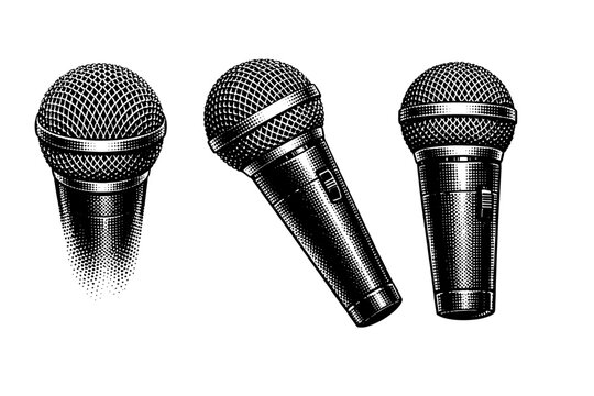 Microphone vintage handheld dynamic microphone with cylindrical body, spherical mesh grille, and subtle metal texture, presented in top-front