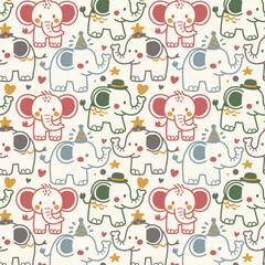 Obraz premium Cute Cartoon Elephants with Party Hats Seamless Pattern