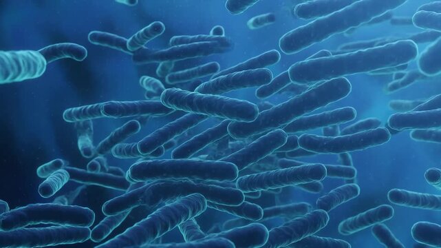 Bacteria Microorganisms Floating in Blue Microscopic World 3d Animation