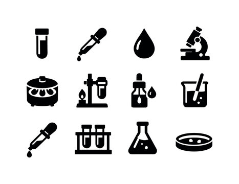 Laboratory blood testing. Filled icon set of Laboratory blood testing: test tube, pipette,