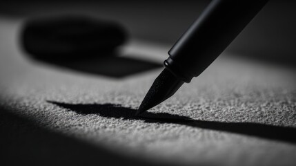 Close up of a black pen and paper capturing shadows and textures