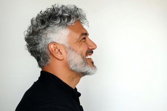 Visual idea of style for aging men. Pure white solid background.