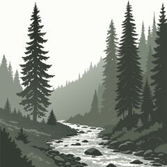 Fototapeta premium Serene forest landscape with a gentle stream