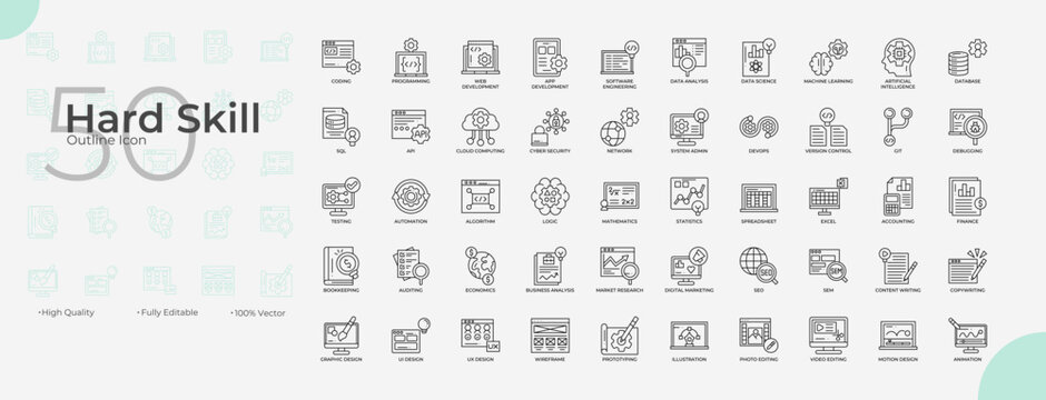 Hard Skill Line Editable Icons set