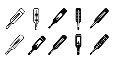 Obraz premium Collection of medical thermometers in a flat black silhouette