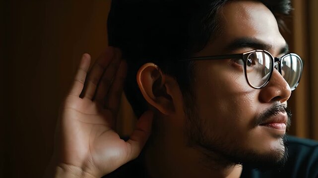 Man Cupping Ear to Listen Carefully